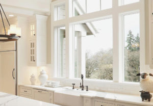 Large kitchen with a picture window above the sink.